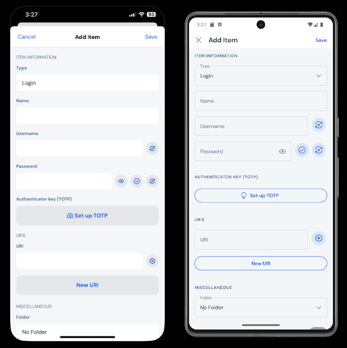 Bitwarden Mobile Add item