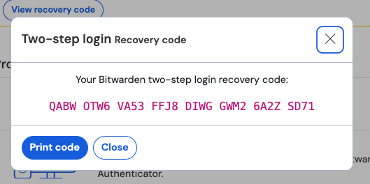Bitwarden Recovery code
