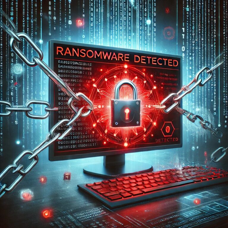 Depicts a PC that is infected with ransomware.