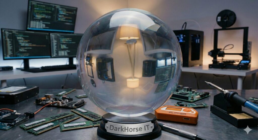 Thanksgiving illustration of a cartoon turkey with Wi-Fi antenna legs and colorful tail feathers featuring logos representing Mozilla, Signal, and open-source software, with “Happy Thanksgiving” written above.